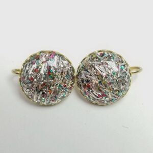 Vintage Sarah Coventry Confetti Glitter Cabochon Clip On Earrings, Retro